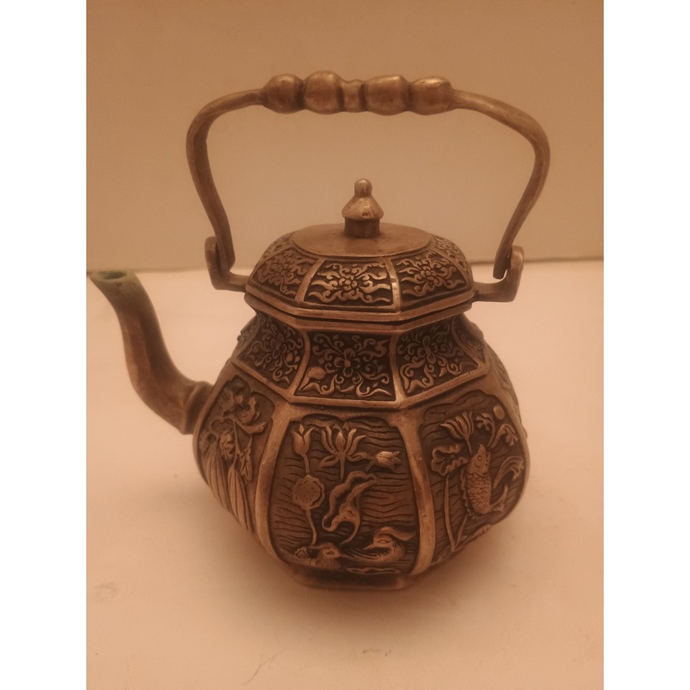 Chinese Miniature Teapot Late 19th Or Early 20th Century - Heavy Metal 4"